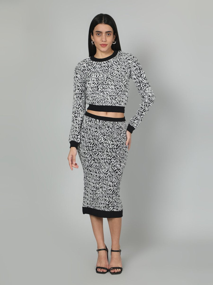 Gaiia Two Color Self Print Skirt Co - Ord Set - Green - GAIIA
